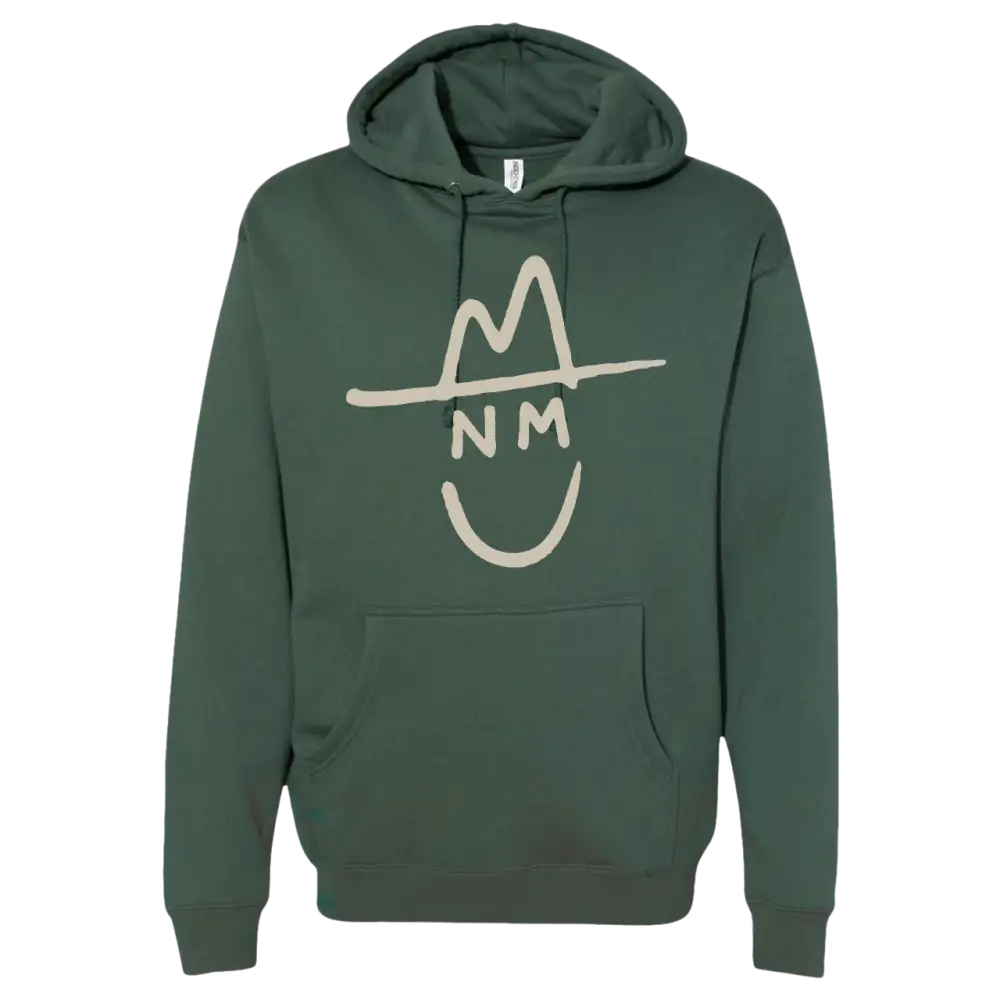 Green hoodie with a white graphic design on a white background