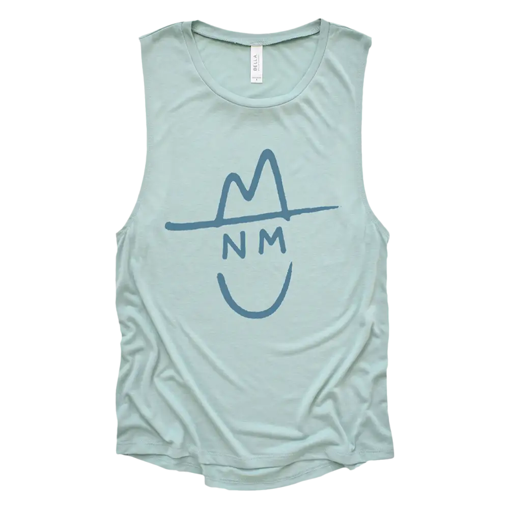 Light blue sleeveless tank top with a simple blue graphic design on the front.