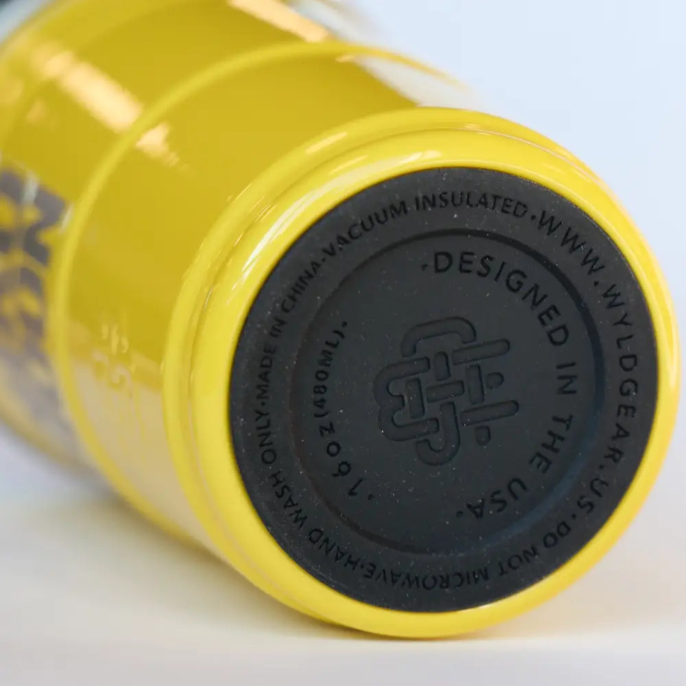 Yellow insulated water bottle base.