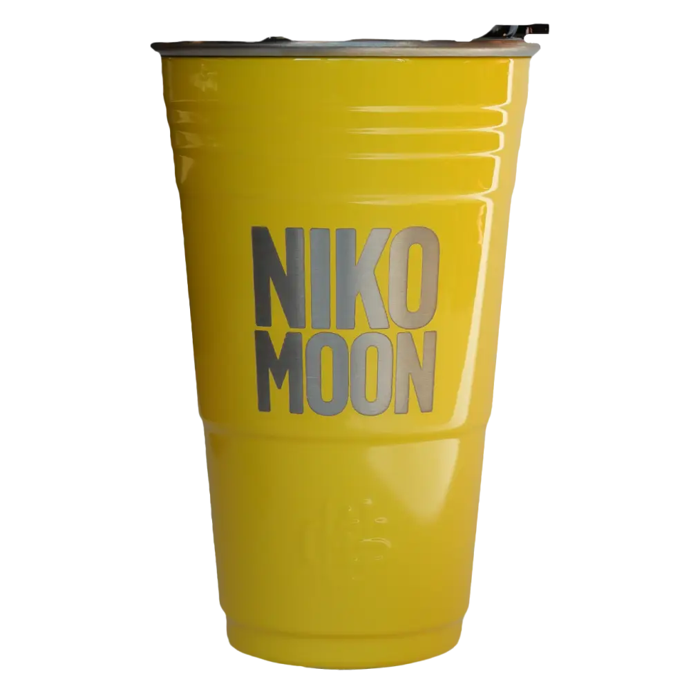 Yellow cup with lid.