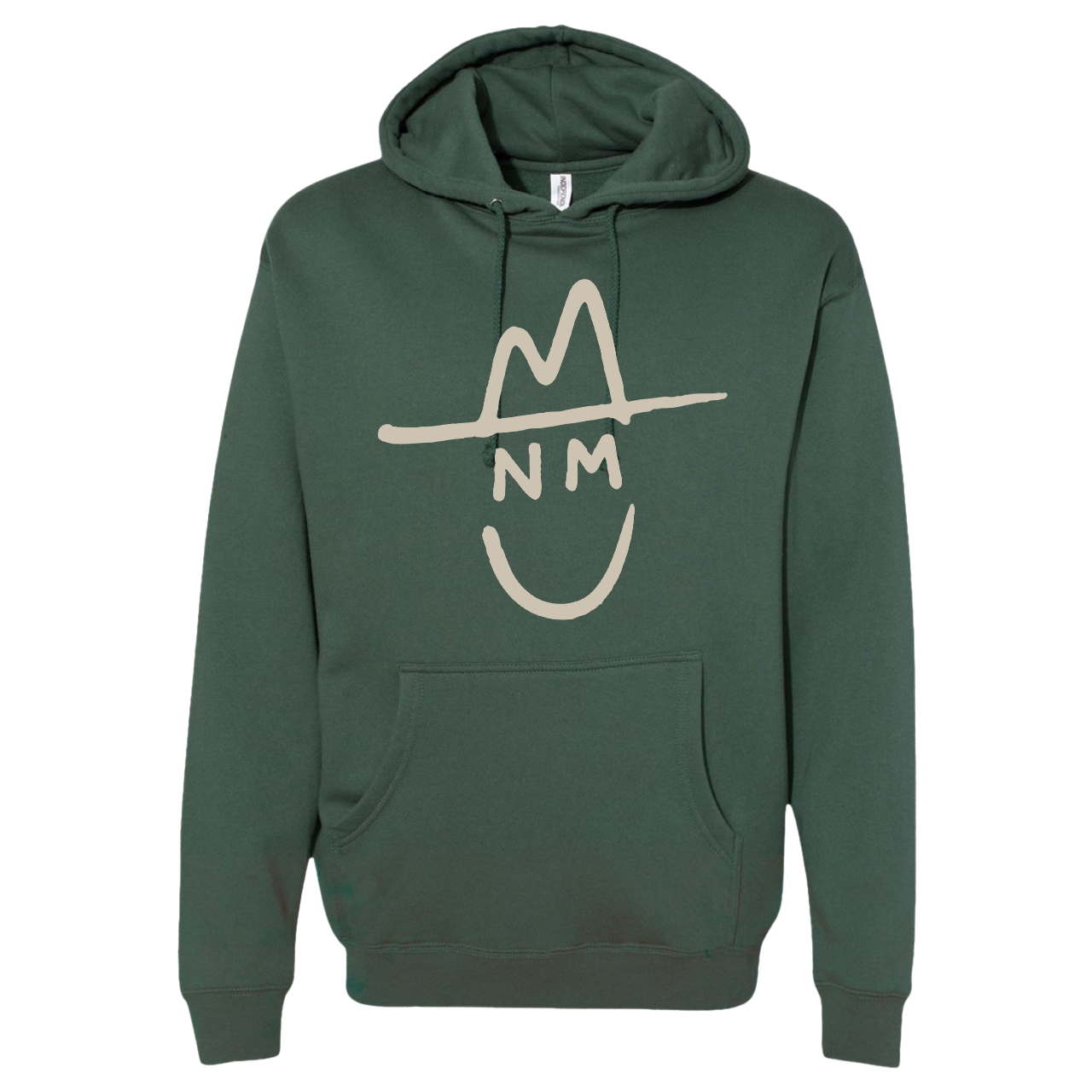 Green hoodie with a white graphic design on a white background
