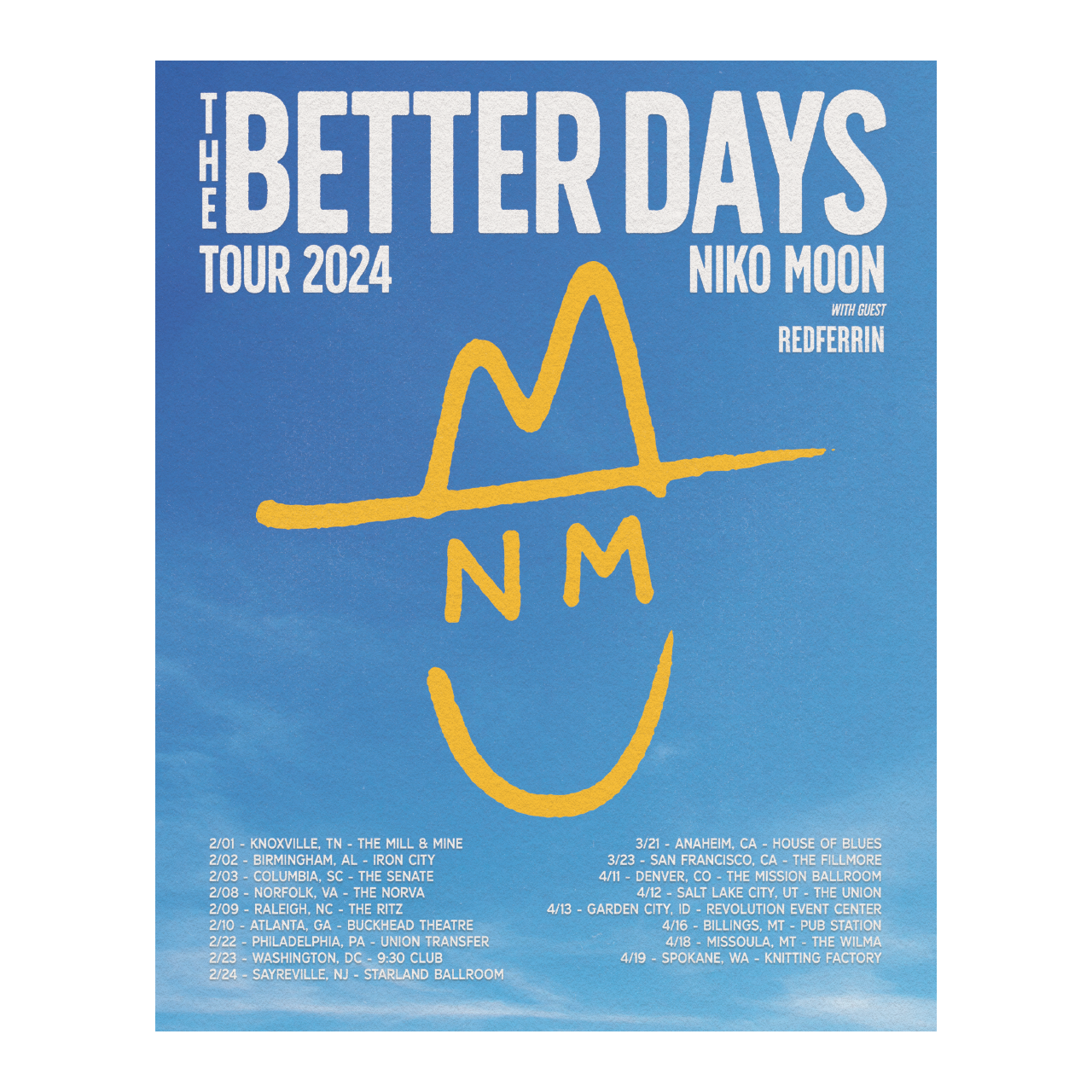 Tour poster for ’The Better Days Tour 2024’’ by Niko Moon.