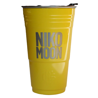 Yellow cup with lid.