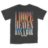 Black t-shirt with colorful text reading ’I HOPE HEAVEN HAS A BAR NIKO MOON’.