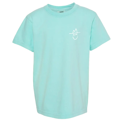 Mint green t-shirt with a small white logo on the chest.